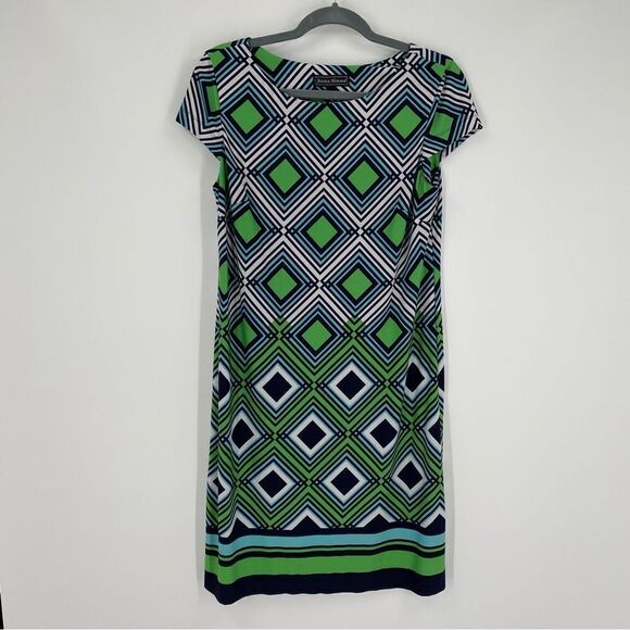 Jessica Howard Women’s Shoer Cap Sleeve Geometric Print Jersey Knit Mini Dress M - Picture 1 of 3